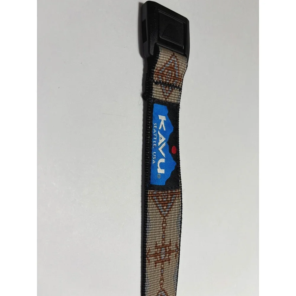 KAVU Burly Belt Tan Brown Geometric Webbing Outdoor Buckle Hiking Camping